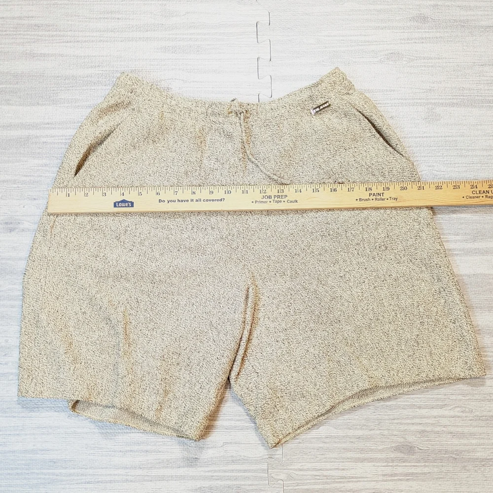 St. John Sport - Marie Gray Bermuda Knit Shorts Beige Tie Waist Pockets Luxury S